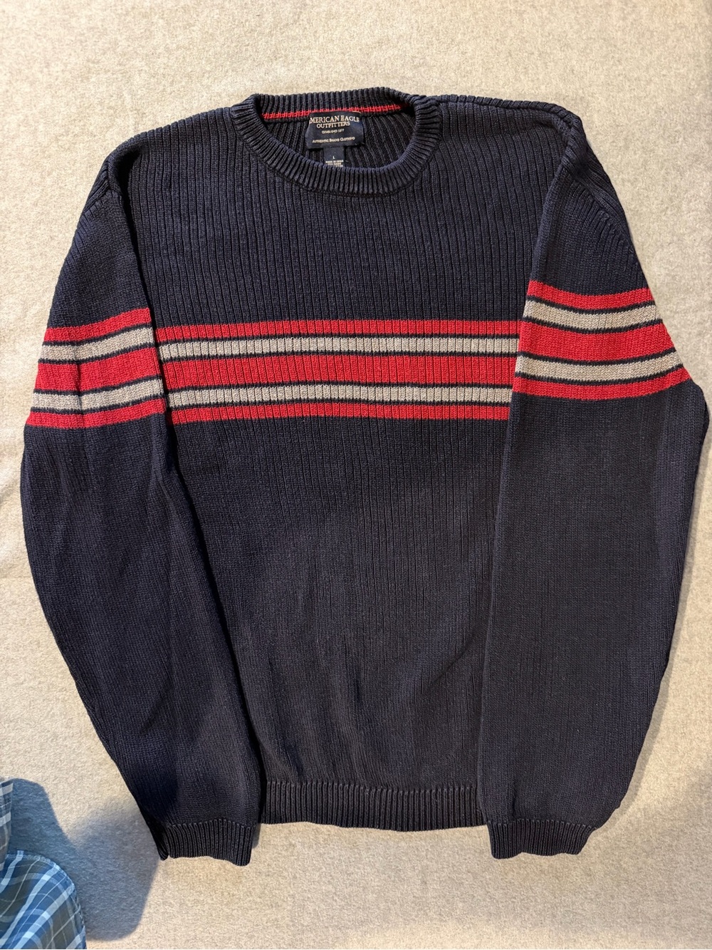 Y2K Skater Vintage American Eagle Outfitters Men's L Navy Red Crewneck Sweater